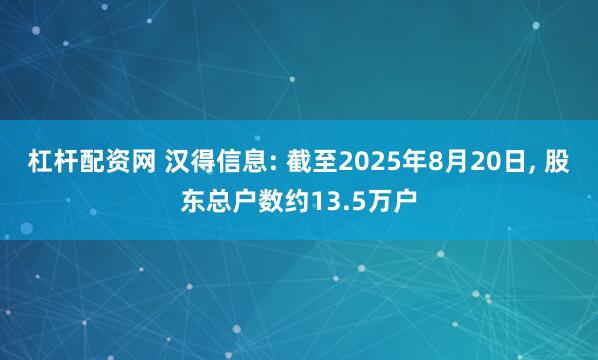 杠杆配资网 汉得信息: 截至2025年8月20日, 股东总户数约13.5万户